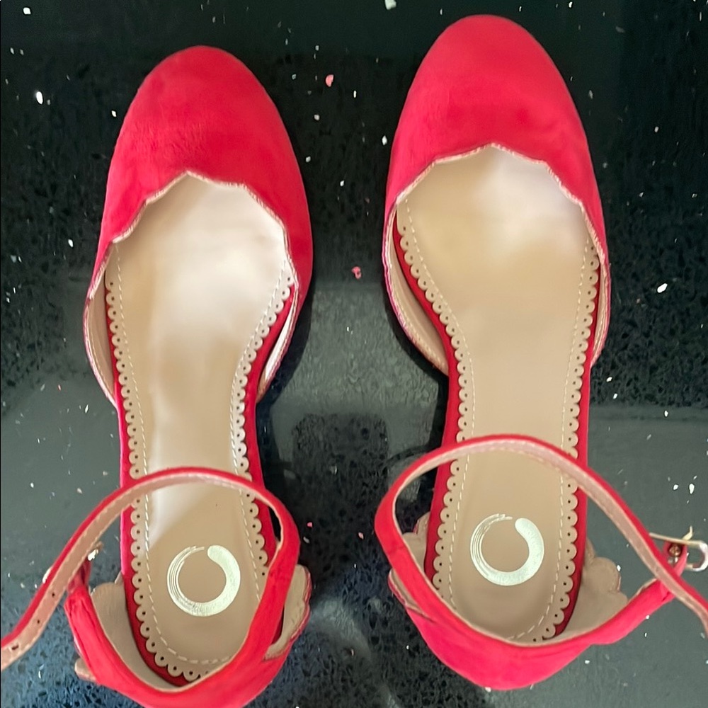 Red Suede Heels with Ankle Strap